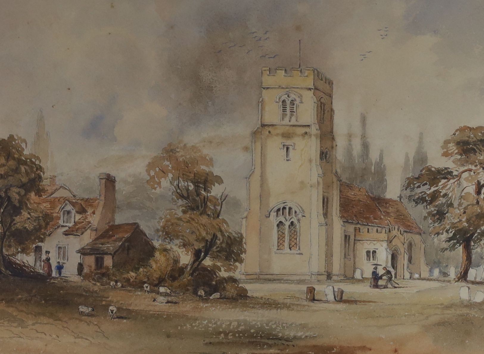 Victorian School, four watercolours, View of a country church and other country scenes, largest 42 x 35cm